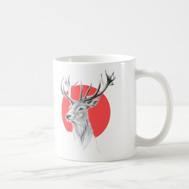 Hirschkopf Stag zeichnend Roter Kreis Tierart Tasse (Rechts)