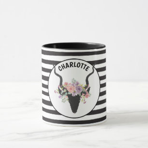 Hirschkopf und Rose personalisiert Tasse