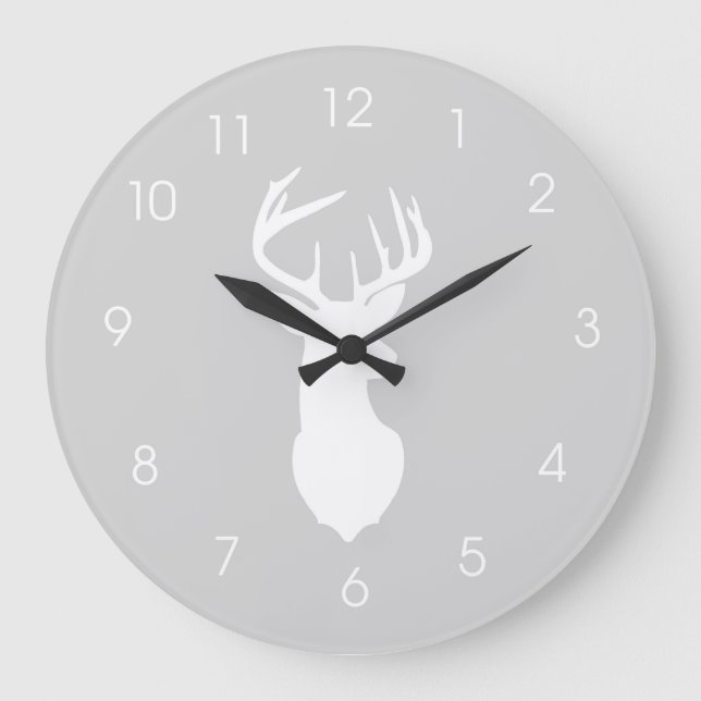 Hirschkopfjäger Buchenhalle - grau Große Wanduhr (Vorderseite)