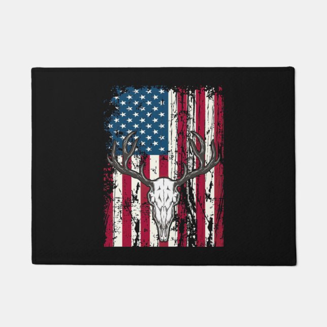 Hirschkopfschädel Jagd Amerikanische Flagge Fußmatte (Vorderseite)