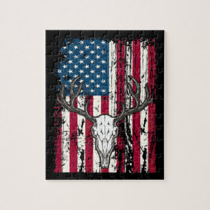 Hirschkopfschädel Jagd Amerikanische Flagge Puzzle