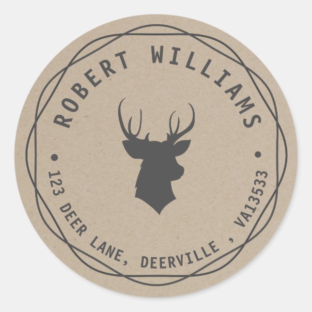 Hirschkopfstau mit Name und Rücksendeadresse Runder Aufkleber (Vorderseite)
