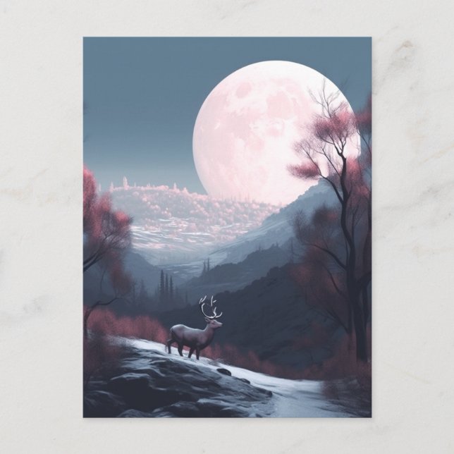 Hirschlandschaft Fantasy Whimsical Surreal Postkarte (Vorderseite)