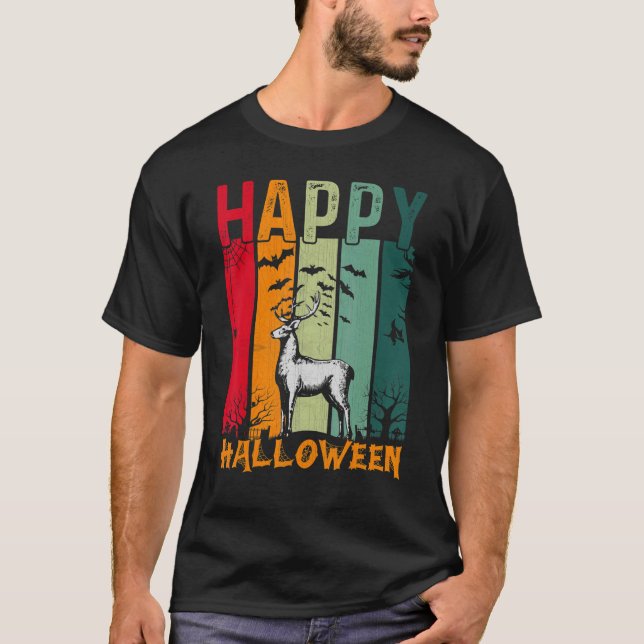 Hirschmädchen Jungs Retro Stil Halloween Abendesse T-Shirt (Vorderseite)
