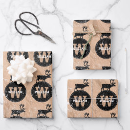 Hirschmongramm gestörte rustikale, braune Kraft Geschenkpapier Set