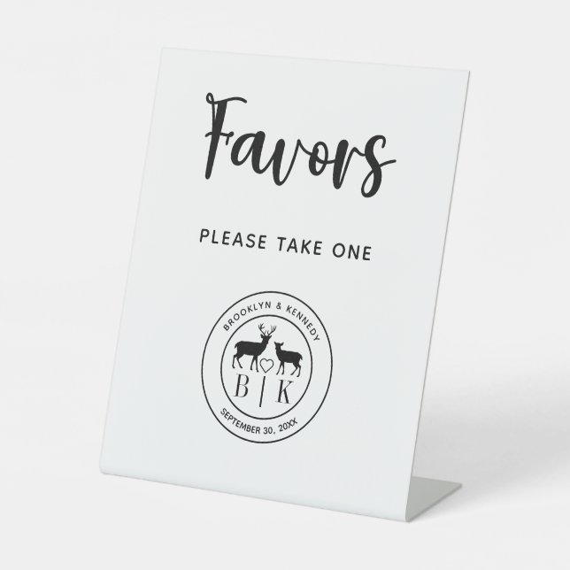 Hirschmonogramm rustikale Gastgeschenke Hochzeiten Sockelschild (Vorderseite)