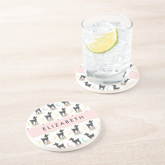 Hirschmuster, Baby Deer, Boho, Blume, Ihr Name Getränkeuntersetzer (Seite)