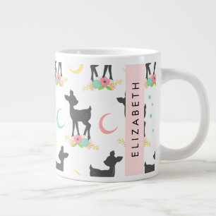 Hirschmuster, Baby Deer, Boho, Blume, Ihr Name Jumbo-Tasse