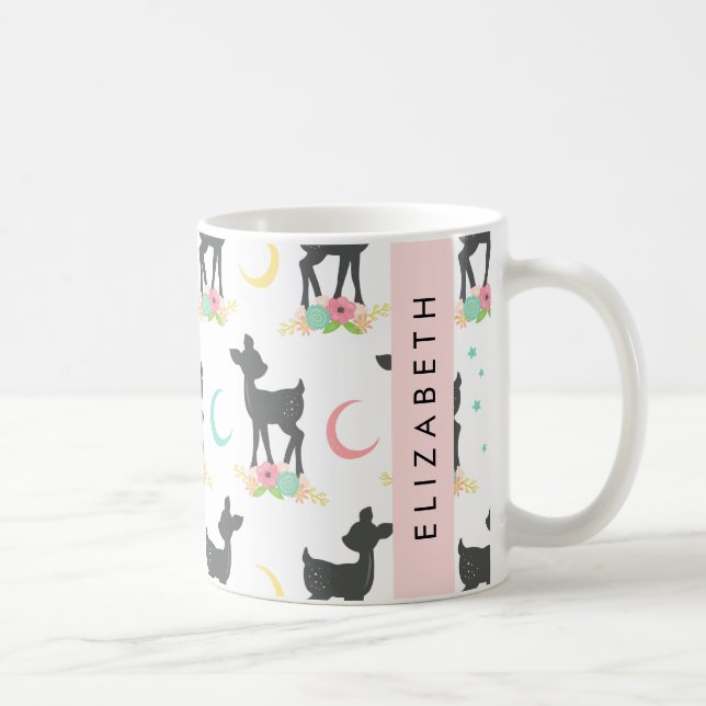 Hirschmuster, Baby Deer, Boho, Blume, Ihr Name Kaffeetasse (Rechts)
