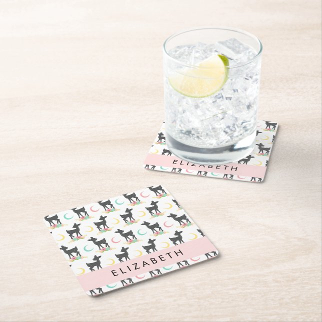 Hirschmuster, Baby Deer, Boho, Blume, Ihr Name Rechteckiger Pappuntersetzer (Vor Ort)