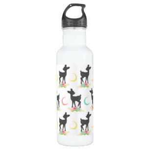 Hirschmuster, Baby Deer, Boho, Blume, Mond Edelstahlflasche