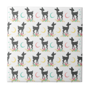 Hirschmuster, Baby Deer, Boho, Blume, Mond Fliese
