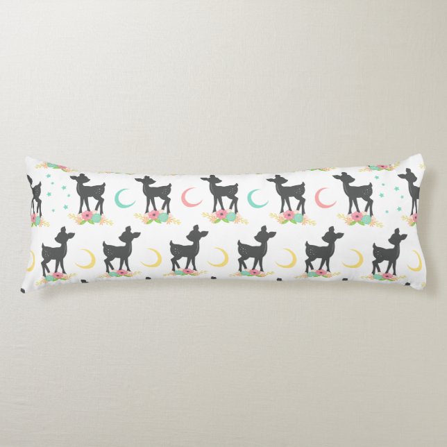 Hirschmuster, Baby Deer, Boho, Blume, Mond Seitenschläferkissen (Vorderseite)