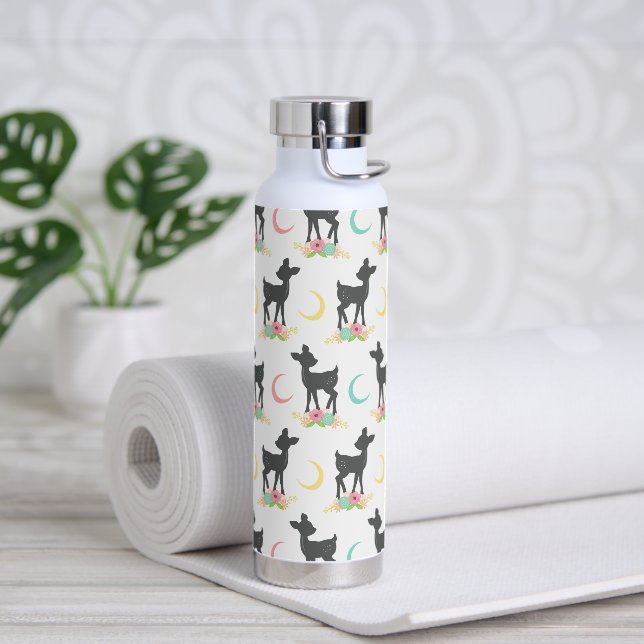 Hirschmuster, Baby Deer, Boho, Blume, Mond Trinkflasche (Yoga)