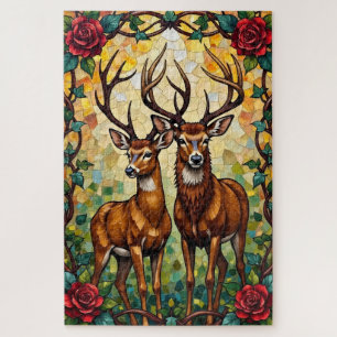 Hirschpaar Art Nouveau Buntglas Bogen Puzzle