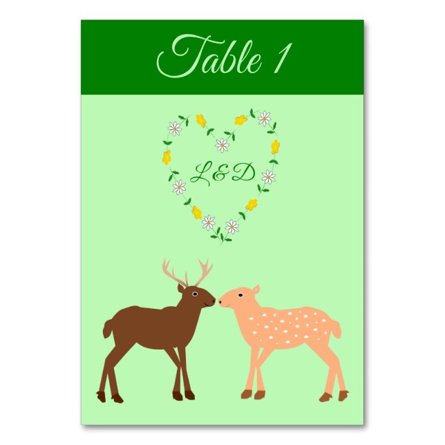 Hirschpaar und Daisy Heart Custom Wedding Tischnummer (Vorderseite)