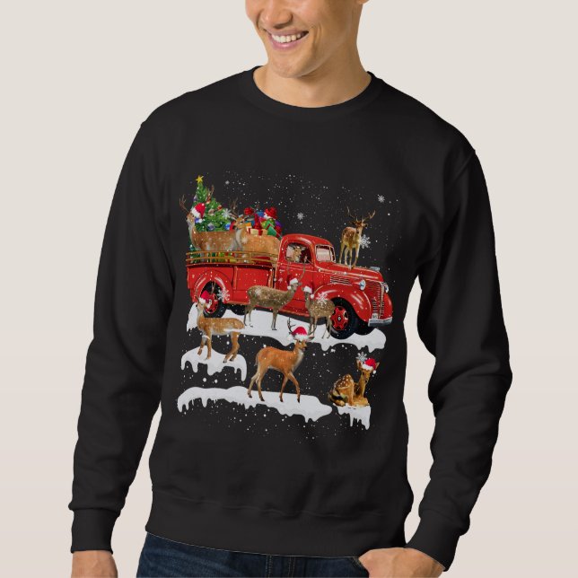 Hirschreiten Red Truck Frohe Weihnachts Weihnachte Sweatshirt (Vorderseite)