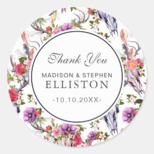 Hirschschädel, Blume und Traumfänger Vielen Dank Runder Aufkleber