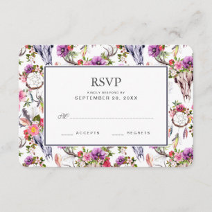 Hirschschädel, Blumen & Traumfänger - Hochzeit RS RSVP Karte