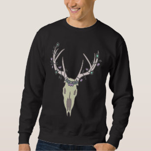 Hirschschädel mit Krone und Blumen auf dem Geweih Sweatshirt