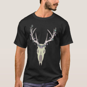 Hirschschädel mit Krone und Blumen auf dem Geweih T-Shirt