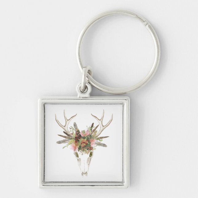 Hirschschädel und Blume Schlüsselanhänger (Vorne)