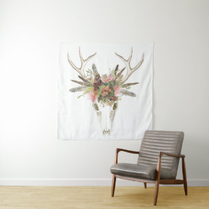 Hirschschädel und Blume Wandteppich