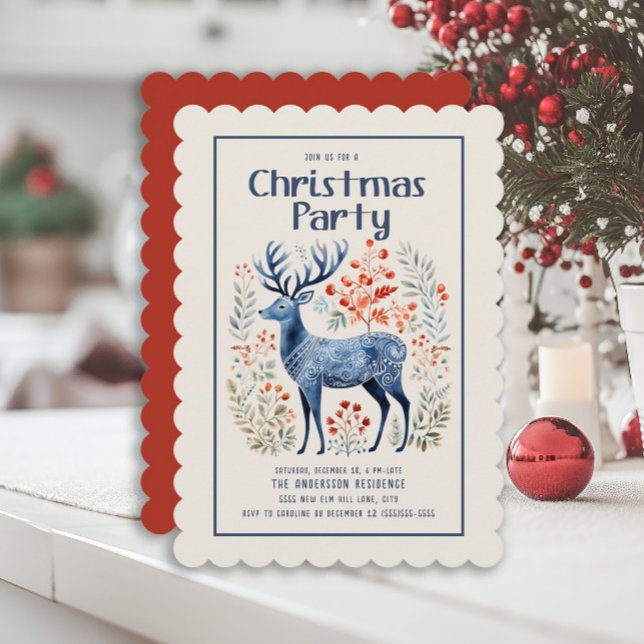 Hirschskandinavisches Weihnachtsfest-Party Einladung (Scandinavian deer Christmas party invitation)