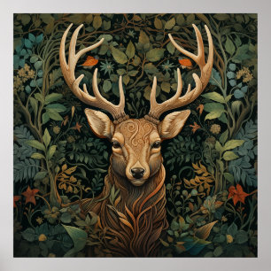 Hirschstag mit den Antlern im Zauberwald Poster