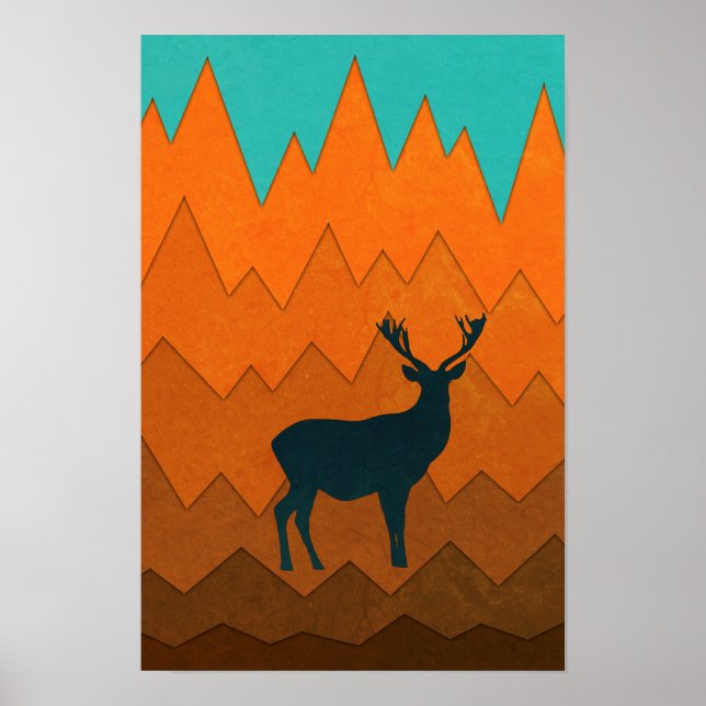 Hirschstag Silhouette Herbst farbenfroh Abstrakt Poster (Vorne)