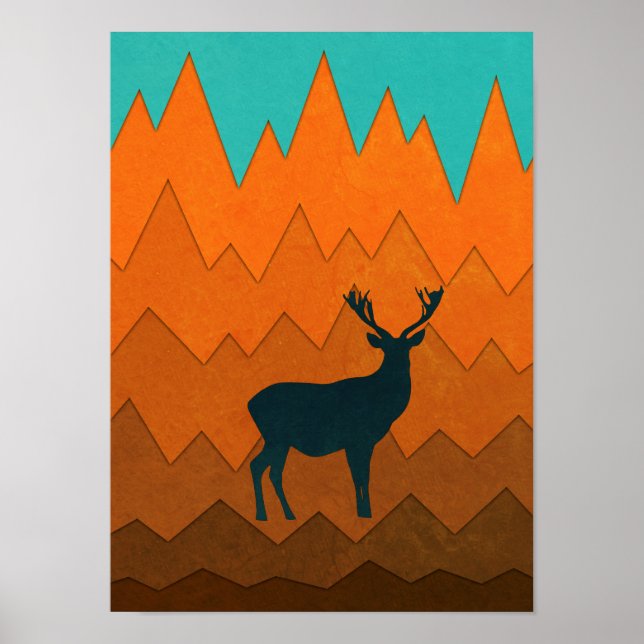 Hirschstag Silhouette Herbst farbenfroh Abstrakt Poster (Vorne)