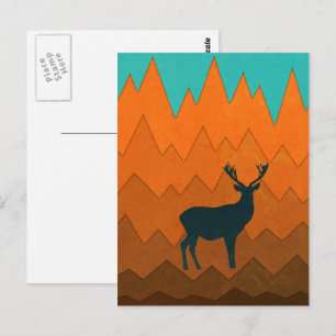 Hirschstag Silhouette Herbst farbenfroh Abstrakt Postkarte