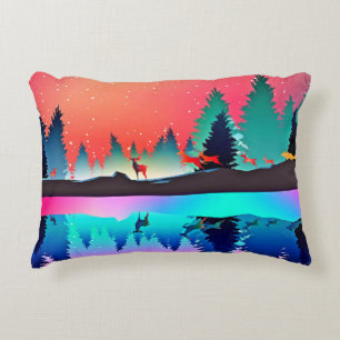 Hirschwald Berg Aurora borealis Dekokissen