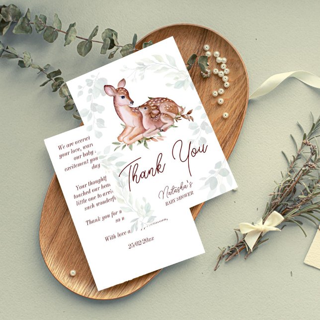 Hirschwald-Hirschdusche Dankeskarte (Oh deer woodlands deer baby shower thank you cards cute mother deer and a foal forest leaves)