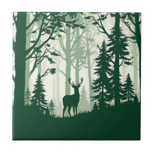 Hirschwald-Silhouette Naturszene Fliese