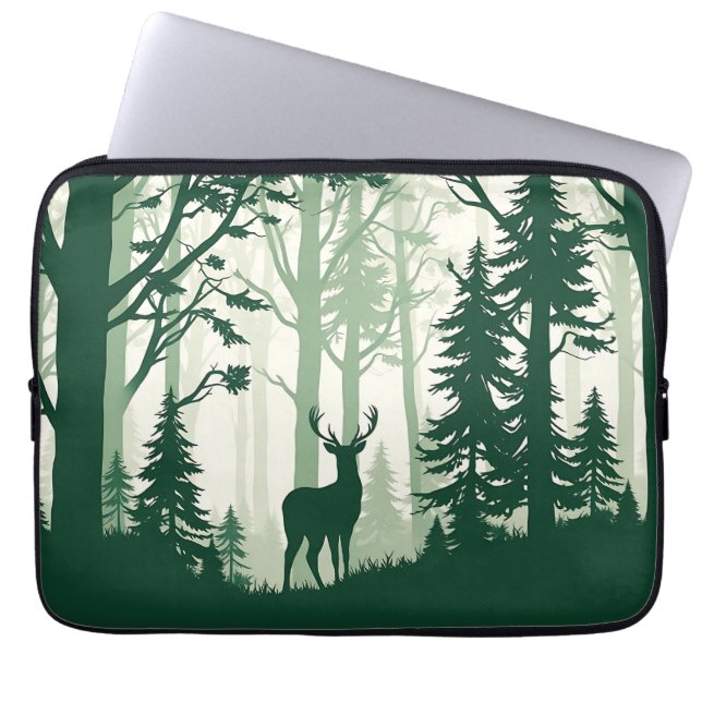 Hirschwald-Silhouette Naturszene Laptopschutzhülle (Vorderseite)