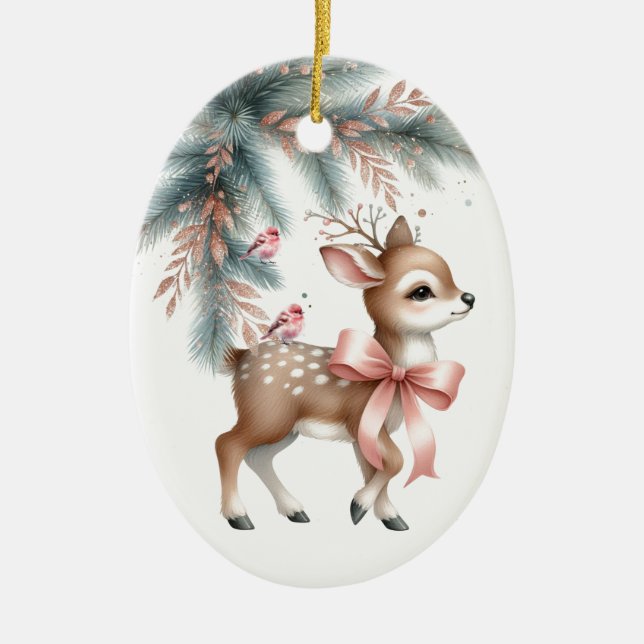 Hirschwald Vintage Weihnachten Personalisiert Keramik Ornament (Vorne)