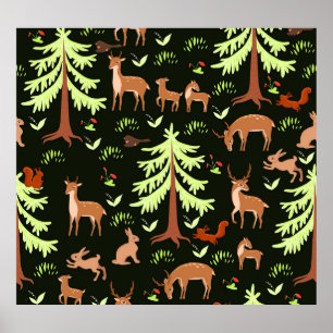 Hirschwald: Vintages Landschaftliches Muster. Poster