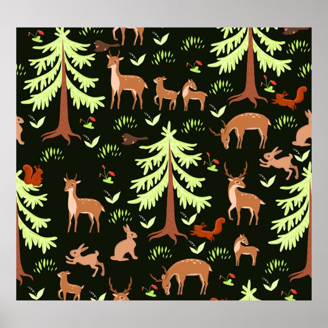 Hirschwald: Vintages Landschaftliches Muster. Poster (Vorne)