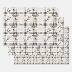Hirschwald Winter Weihnachten Tartan Kariert 1 Geschenkpapier Set