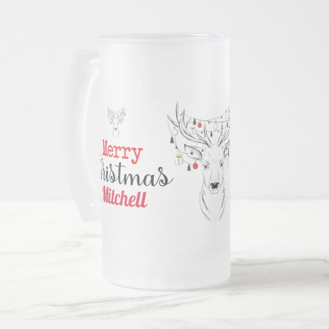 Hirschweihnachtsfest Personalisiert Mattglas Bierglas (Vorderseite Links)