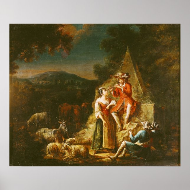 Hirte, die eine Flute spielen Poster (Vorne)