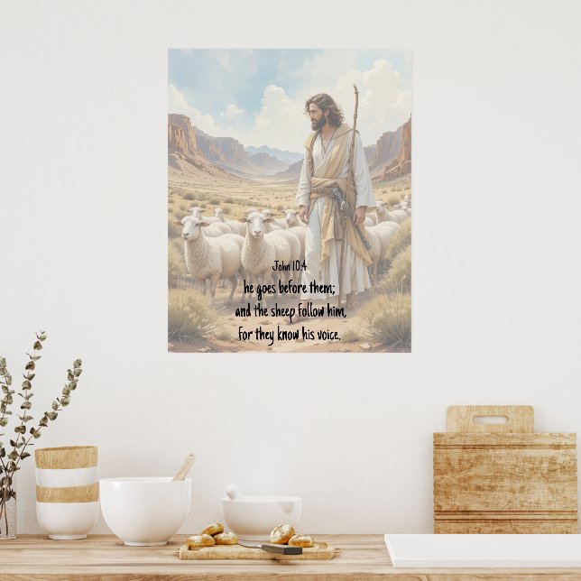Hirte geht vor ihnen Bibel Schrift Poster (Küche)