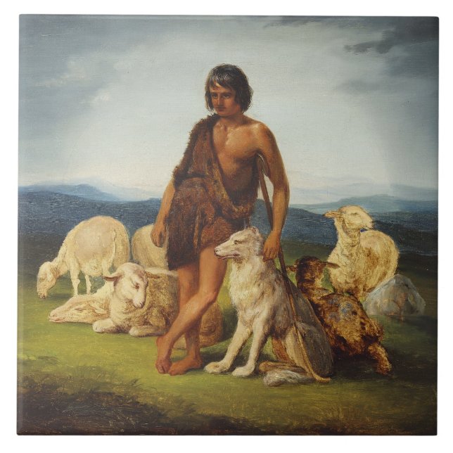 Hirte in einer ländlichen Landschaft Fliese (Vorderseite)