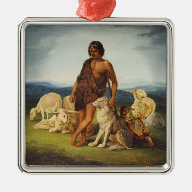 Hirte in einer ländlichen Landschaft Ornament Aus Metall (Vorne)
