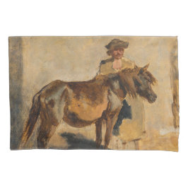Hirte mit Pferd (Pferde) Kissenbezug