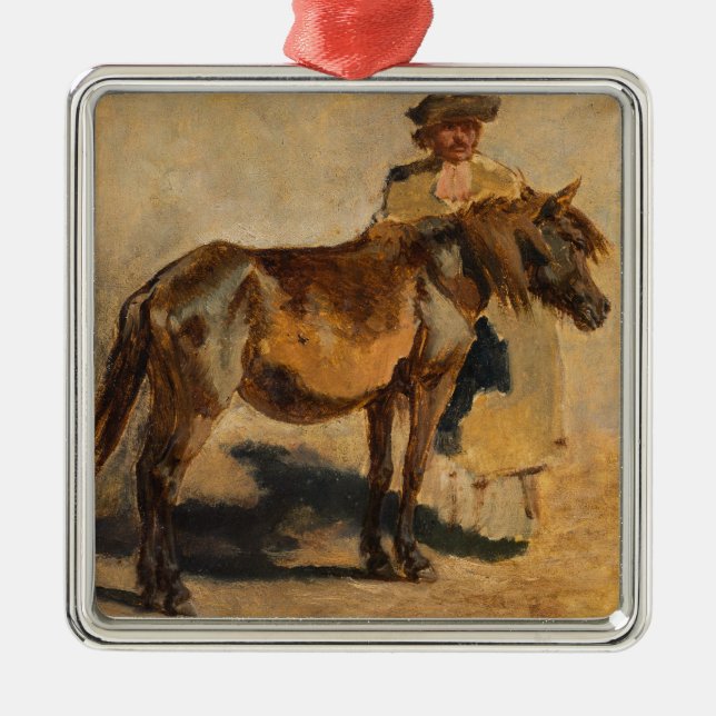 Hirte mit Pferd (Pferdeart) Ornament Aus Metall (Vorne)