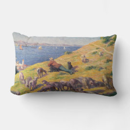 Hirte mit seiner Schafe, die das Meer beobachten Lendenkissen