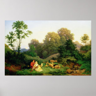 Hirten und Hirten in einer deutschen Landschaft Poster