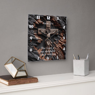 Hirtenlicht: Psalm 23:1 Quadratische Wanduhr